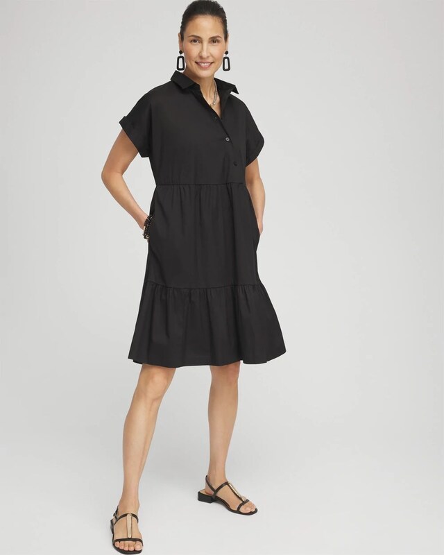 Poplin Diagonal Button Front Dress - image 1